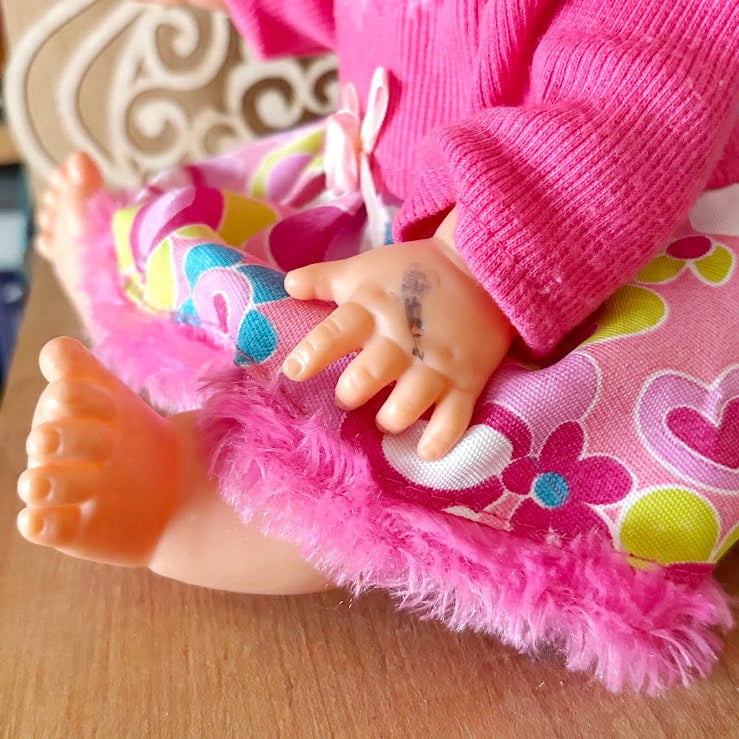 Vintage Soviet Era Baby Doll in Pink Dress, Vinyl Infant Doll with Original Hair, Collectible USSR Toy, 1970s–1980s