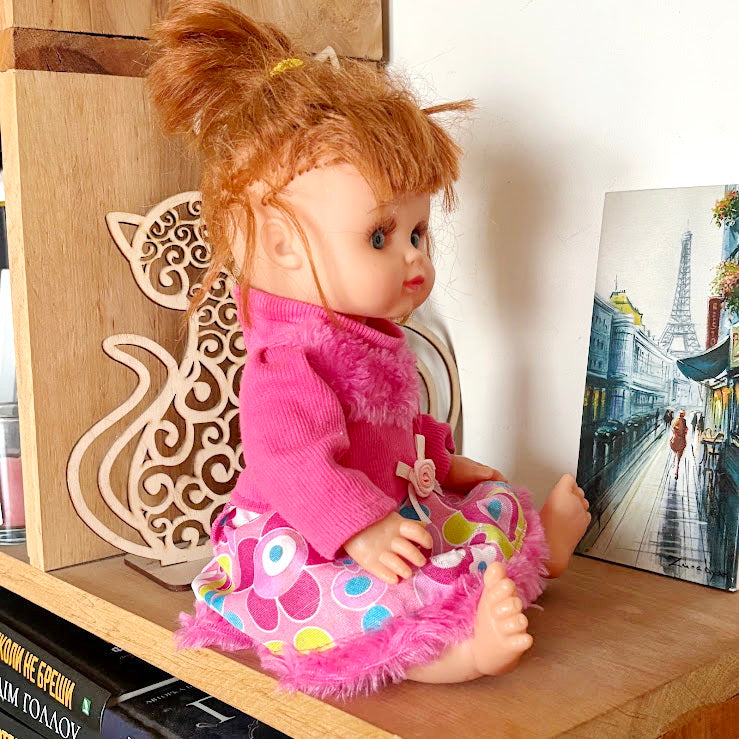 Vintage Soviet Era Baby Doll in Pink Dress, Vinyl Infant Doll with Original Hair, Collectible USSR Toy, 1970s–1980s