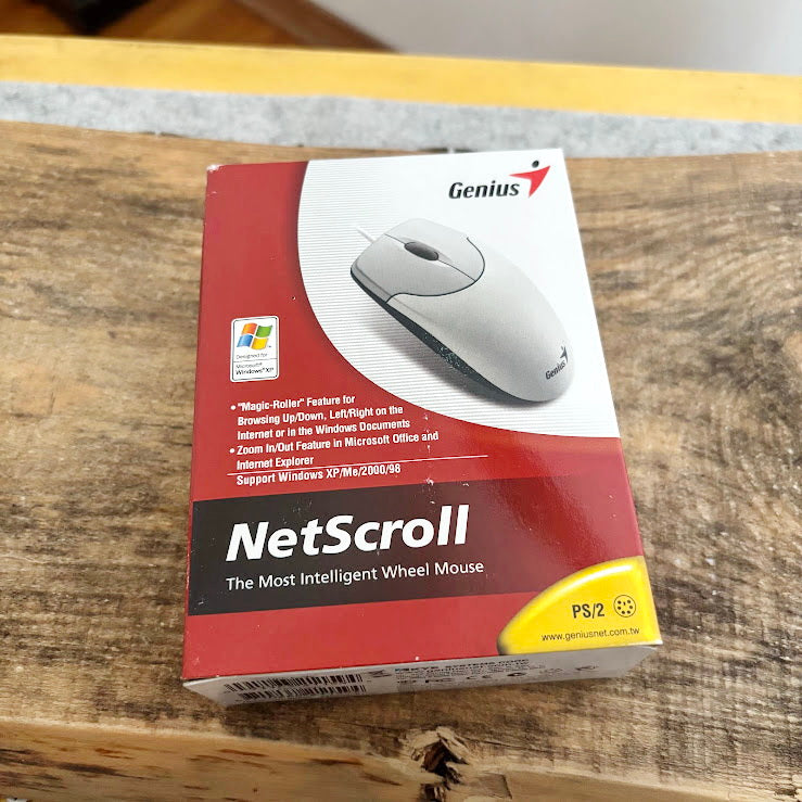 Vintage Genius NetScroll PS/2 Wired Mouse, New Old Stock in Box, Factory Sealed, Retro Computing Mouse for Windows XP/98/ME, Untested