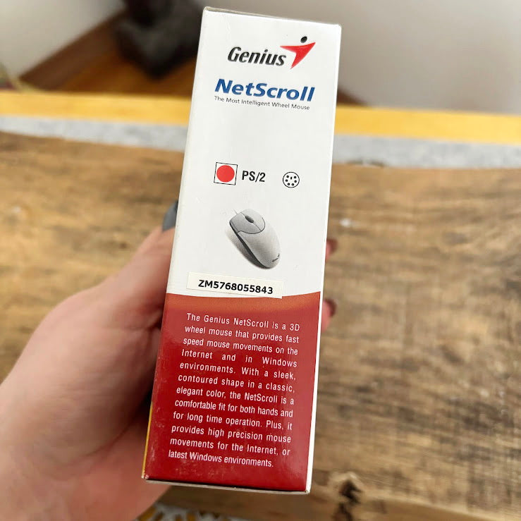 Vintage Genius NetScroll PS/2 Wired Mouse, New Old Stock in Box, Factory Sealed, Retro Computing Mouse for Windows XP/98/ME, Untested