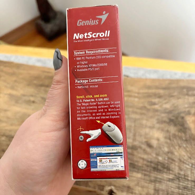 Vintage Genius NetScroll PS/2 Wired Mouse, New Old Stock in Box, Factory Sealed, Retro Computing Mouse for Windows XP/98/ME, Untested