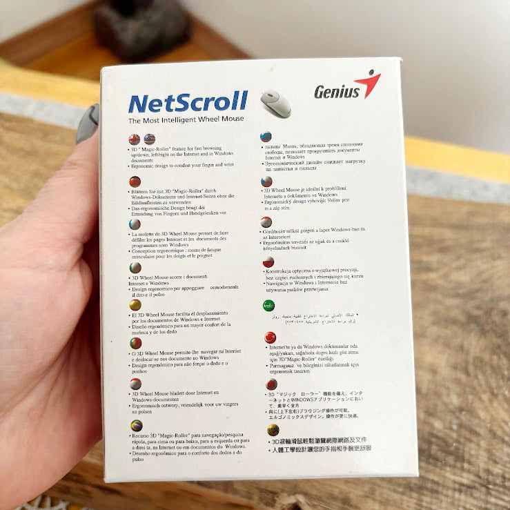 Vintage Genius NetScroll PS/2 Wired Mouse, New Old Stock in Box, Factory Sealed, Retro Computing Mouse for Windows XP/98/ME, Untested