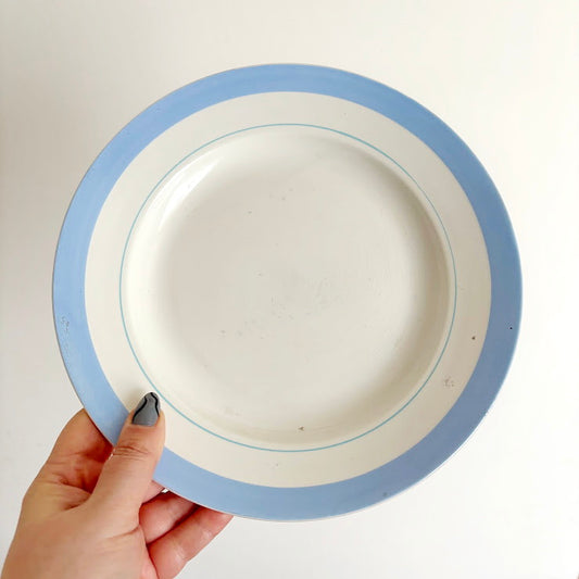 Vintage 24cm Blue Rim Dinner Plate Soviet Era Faience ZIK Konakovo Minimalist Tableware 1970-1980s Kitchen Decor