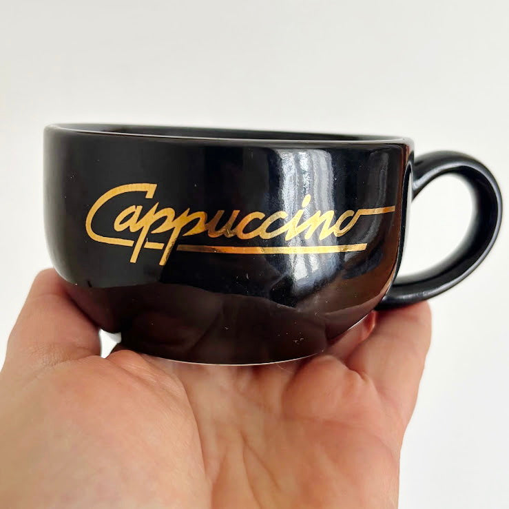 Black Cappuccino Cups and Saucers Set of 2 Heavy Ceramic Coffee Set Mid 2000s Modern Minimalist Germany