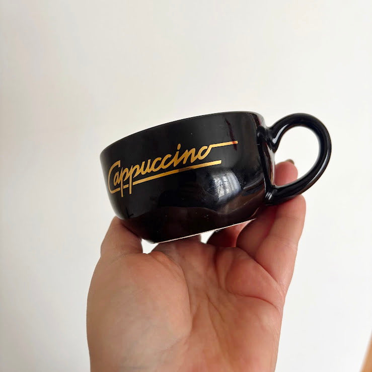 Black Cappuccino Cups and Saucers Set of 2 Heavy Ceramic Coffee Set Mid 2000s Modern Minimalist Germany