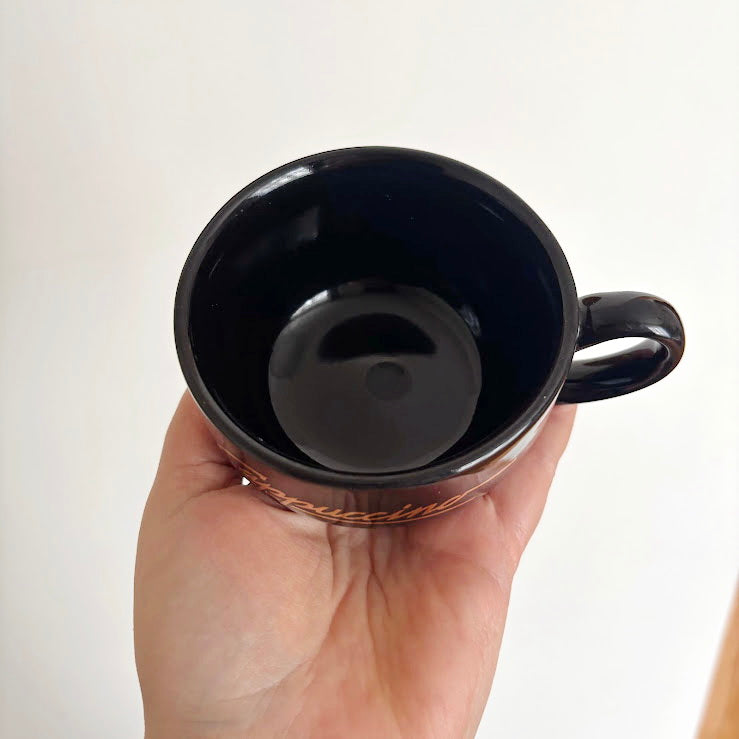 Black Cappuccino Cups and Saucers Set of 2 Heavy Ceramic Coffee Set Mid 2000s Modern Minimalist Germany