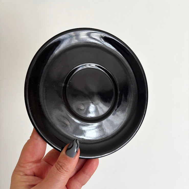 Black Cappuccino Cups and Saucers Set of 2 Heavy Ceramic Coffee Set Mid 2000s Modern Minimalist Germany