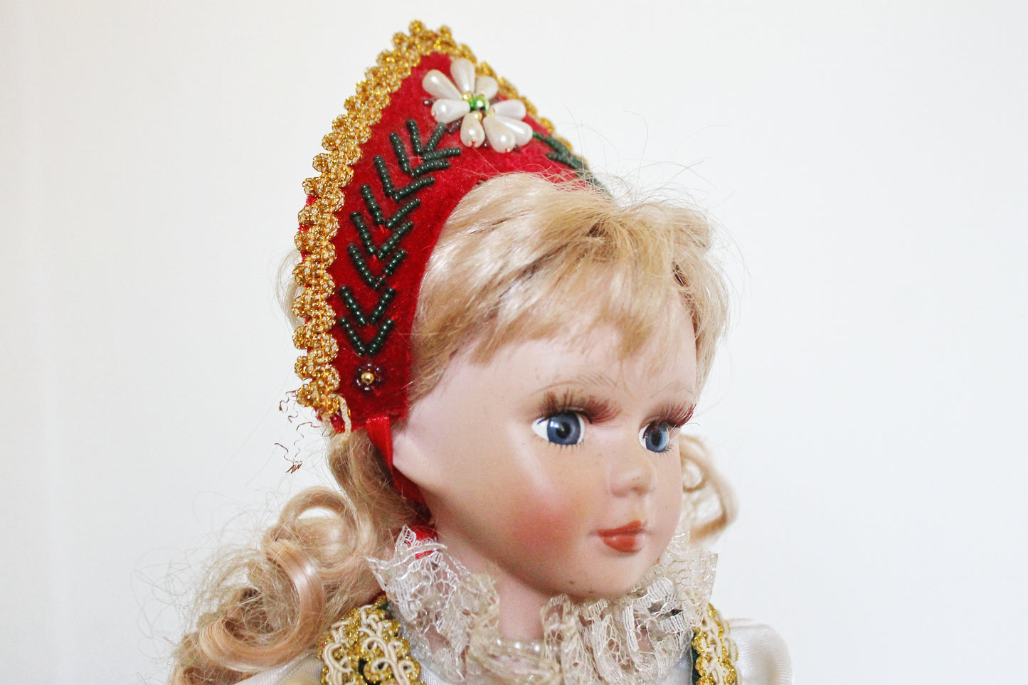 Vintage porcelain Germany cute doll on a stand in Hungarian clothing - 18 inches - Collectible doll - 1970-1980s