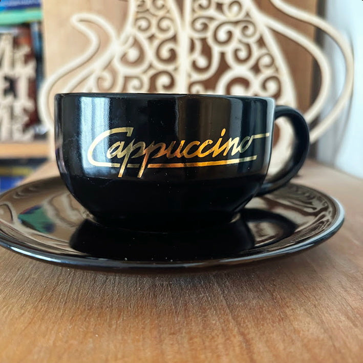 Black Cappuccino Cups and Saucers Set of 2 Heavy Ceramic Coffee Set Mid 2000s Modern Minimalist Germany