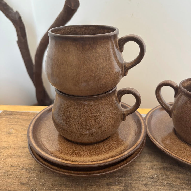 Vintage Winterling Bavaria Stoneware Set, Brown Speckled Tea Coffee Set 9pc, Mid-Century Modern German Pottery