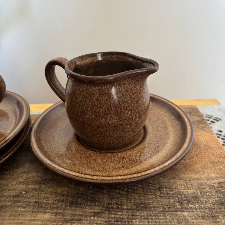 Vintage Winterling Bavaria Stoneware Set, Brown Speckled Tea Coffee Set 9pc, Mid-Century Modern German Pottery