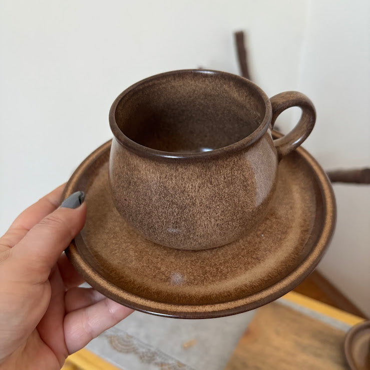 Vintage Winterling Bavaria Stoneware Set, Brown Speckled Tea Coffee Set 9pc, Mid-Century Modern German Pottery