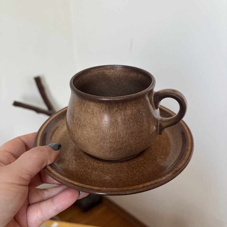 Vintage Winterling Bavaria Stoneware Set, Brown Speckled Tea Coffee Set 9pc, Mid-Century Modern German Pottery