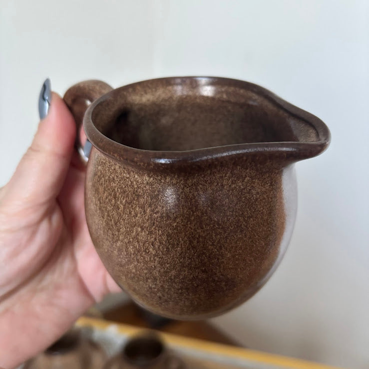 Vintage Winterling Bavaria Stoneware Set, Brown Speckled Tea Coffee Set 9pc, Mid-Century Modern German Pottery