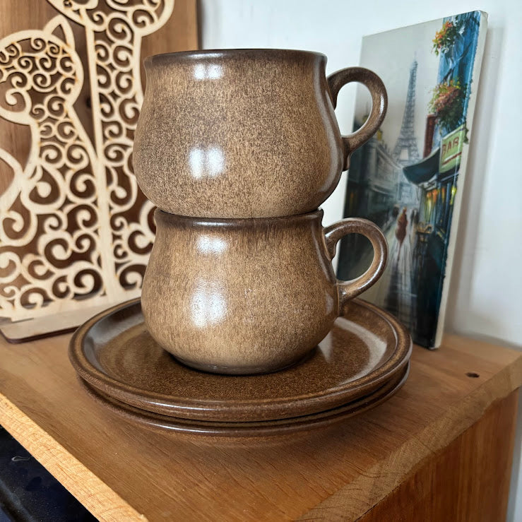 Vintage Winterling Bavaria Stoneware Set, Brown Speckled Tea Coffee Set 9pc, Mid-Century Modern German Pottery