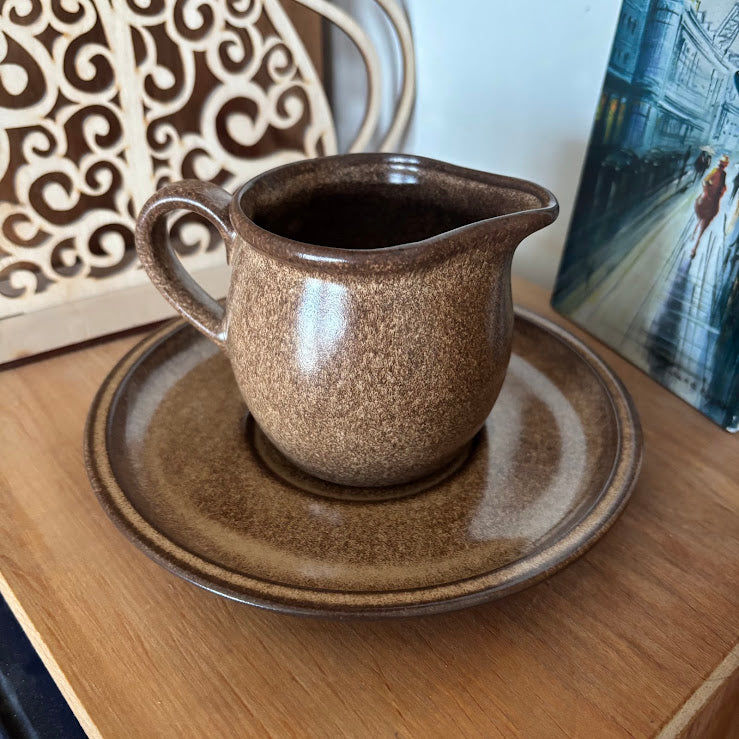 Vintage Winterling Bavaria Stoneware Set, Brown Speckled Tea Coffee Set 9pc, Mid-Century Modern German Pottery