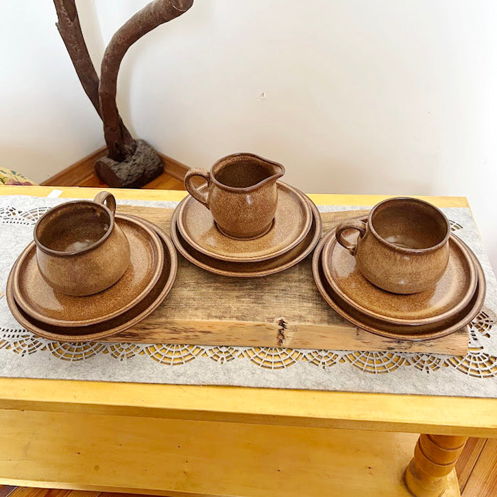Vintage Winterling Bavaria Stoneware Set, Brown Speckled Tea Coffee Set 9pc, Mid-Century Modern German Pottery