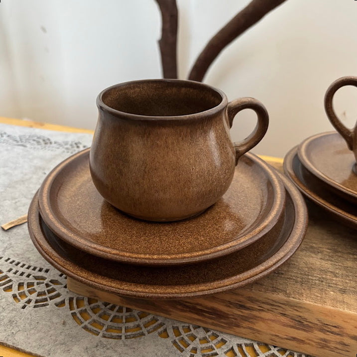 Vintage Winterling Bavaria Stoneware Set, Brown Speckled Tea Coffee Set 9pc, Mid-Century Modern German Pottery