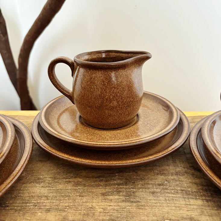 Vintage Winterling Bavaria Stoneware Set, Brown Speckled Tea Coffee Set 9pc, Mid-Century Modern German Pottery