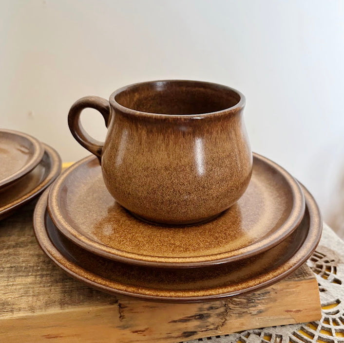 Vintage Winterling Bavaria Stoneware Set, Brown Speckled Tea Coffee Set 9pc, Mid-Century Modern German Pottery