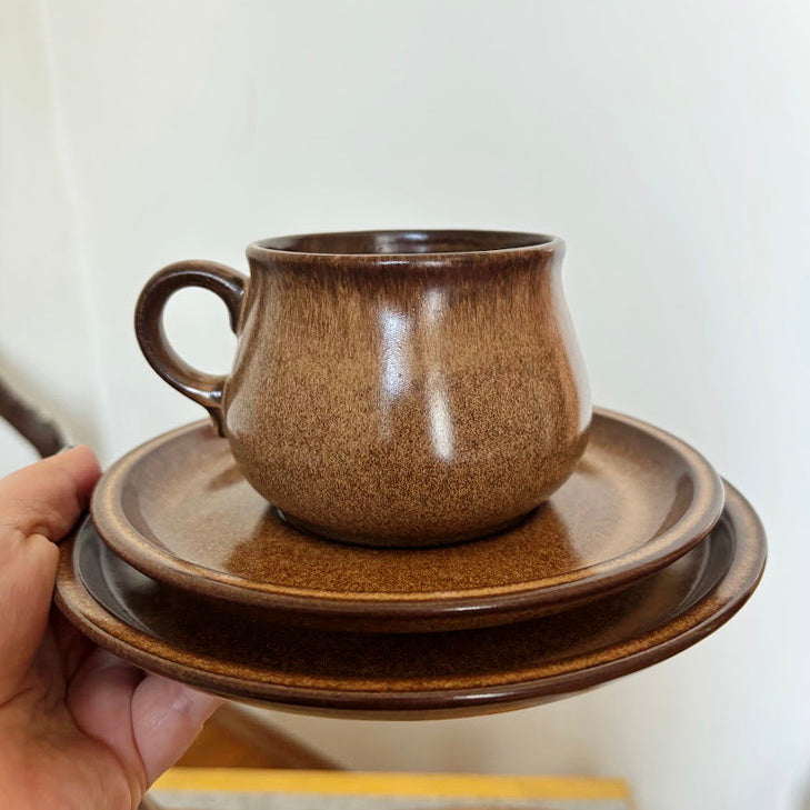 Vintage Winterling Bavaria Stoneware Set, Brown Speckled Tea Coffee Set 9pc, Mid-Century Modern German Pottery