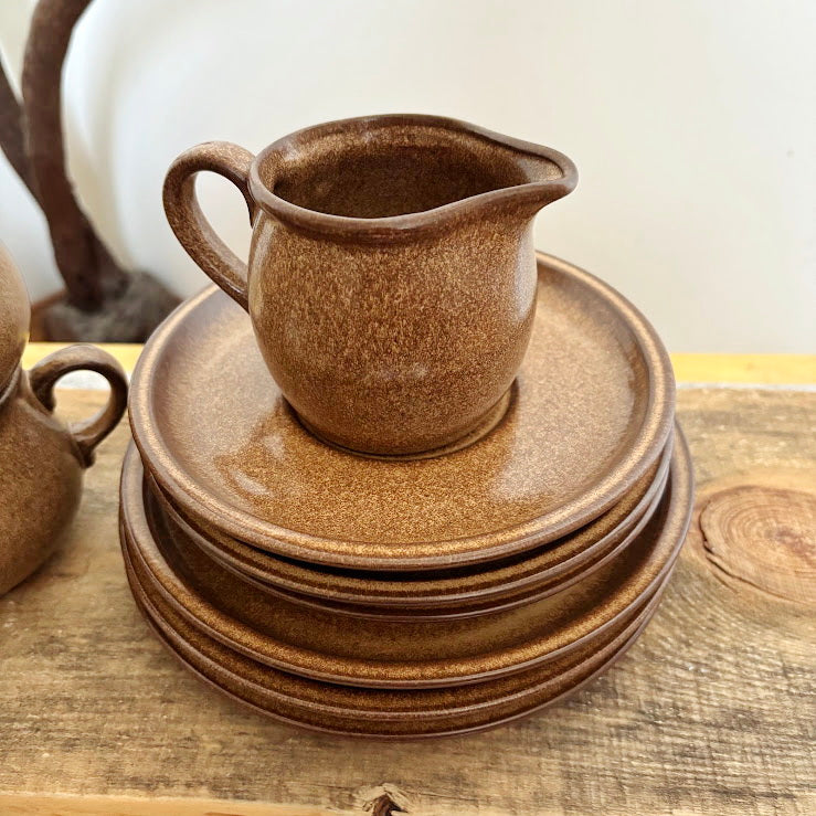Vintage Winterling Bavaria Stoneware Set, Brown Speckled Tea Coffee Set 9pc, Mid-Century Modern German Pottery