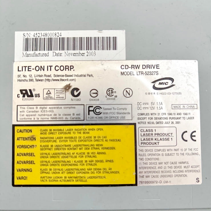 Vintage Lite-On CD-RW Drive LTR-52327S 2003 Internal Optical Drive Retro Computer Hardware pc Modding Parts