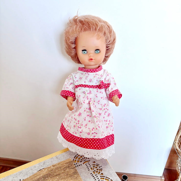 Vintage GDR Doll 14", Rauenstein Style East German Toy, Sleeping Eyes, 36cm, 1970s Retro Collectible, Mid-Century European Doll