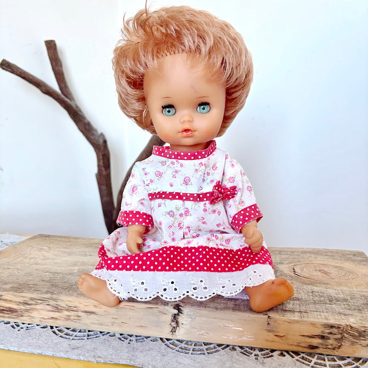 Vintage GDR Doll 14", Rauenstein Style East German Toy, Sleeping Eyes, 36cm, 1970s Retro Collectible, Mid-Century European Doll