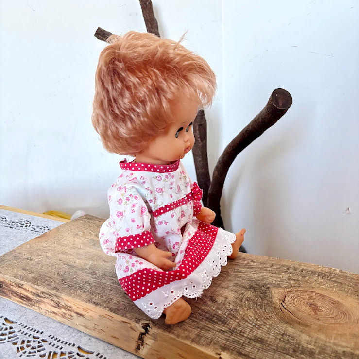 Vintage GDR Doll 14", Rauenstein Style East German Toy, Sleeping Eyes, 36cm, 1970s Retro Collectible, Mid-Century European Doll