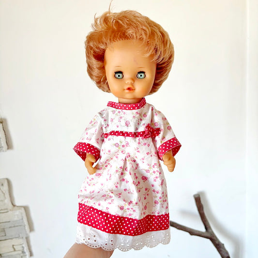 Vintage GDR Doll 14", Rauenstein Style East German Toy, Sleeping Eyes, 36cm, 1970s Retro Collectible, Mid-Century European Doll