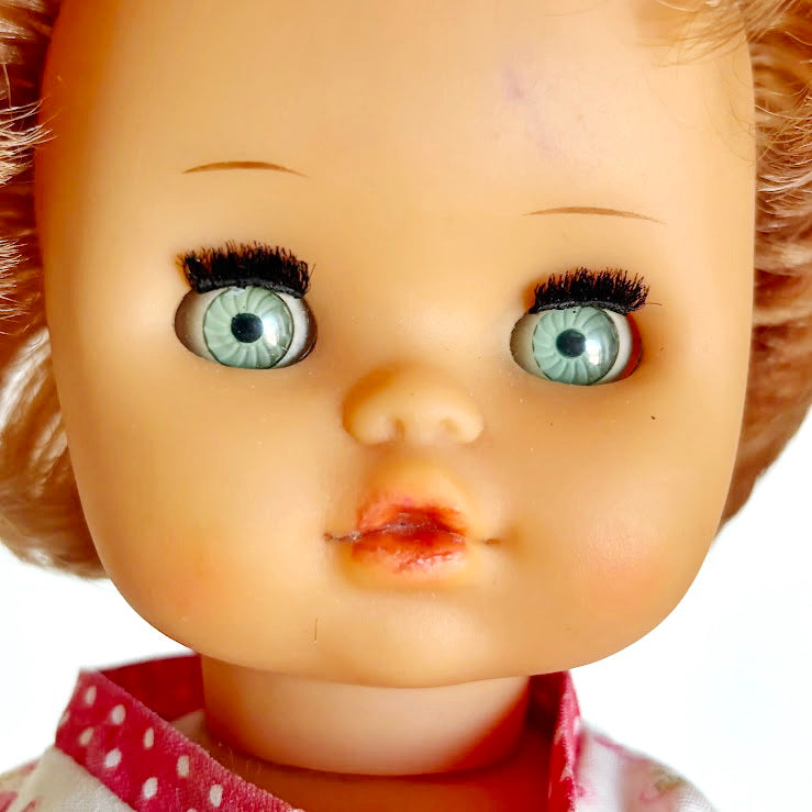 Vintage GDR Doll 14", Rauenstein Style East German Toy, Sleeping Eyes, 36cm, 1970s Retro Collectible, Mid-Century European Doll