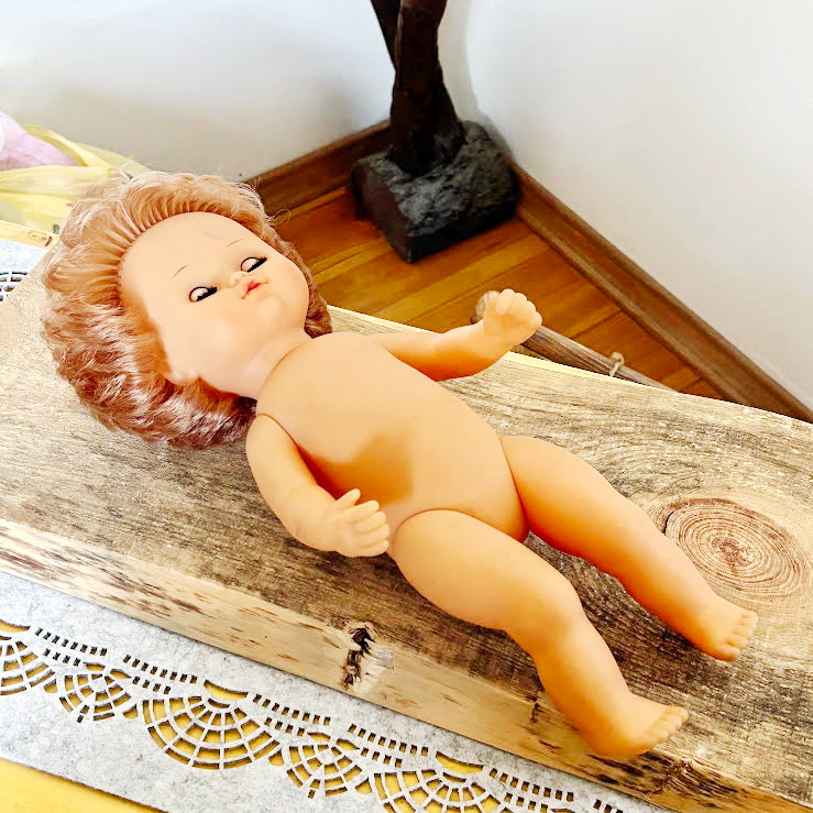 Vintage GDR Doll 14", Rauenstein Style East German Toy, Sleeping Eyes, 36cm, 1970s Retro Collectible, Mid-Century European Doll