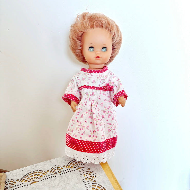 Vintage GDR Doll 14", Rauenstein Style East German Toy, Sleeping Eyes, 36cm, 1970s Retro Collectible, Mid-Century European Doll
