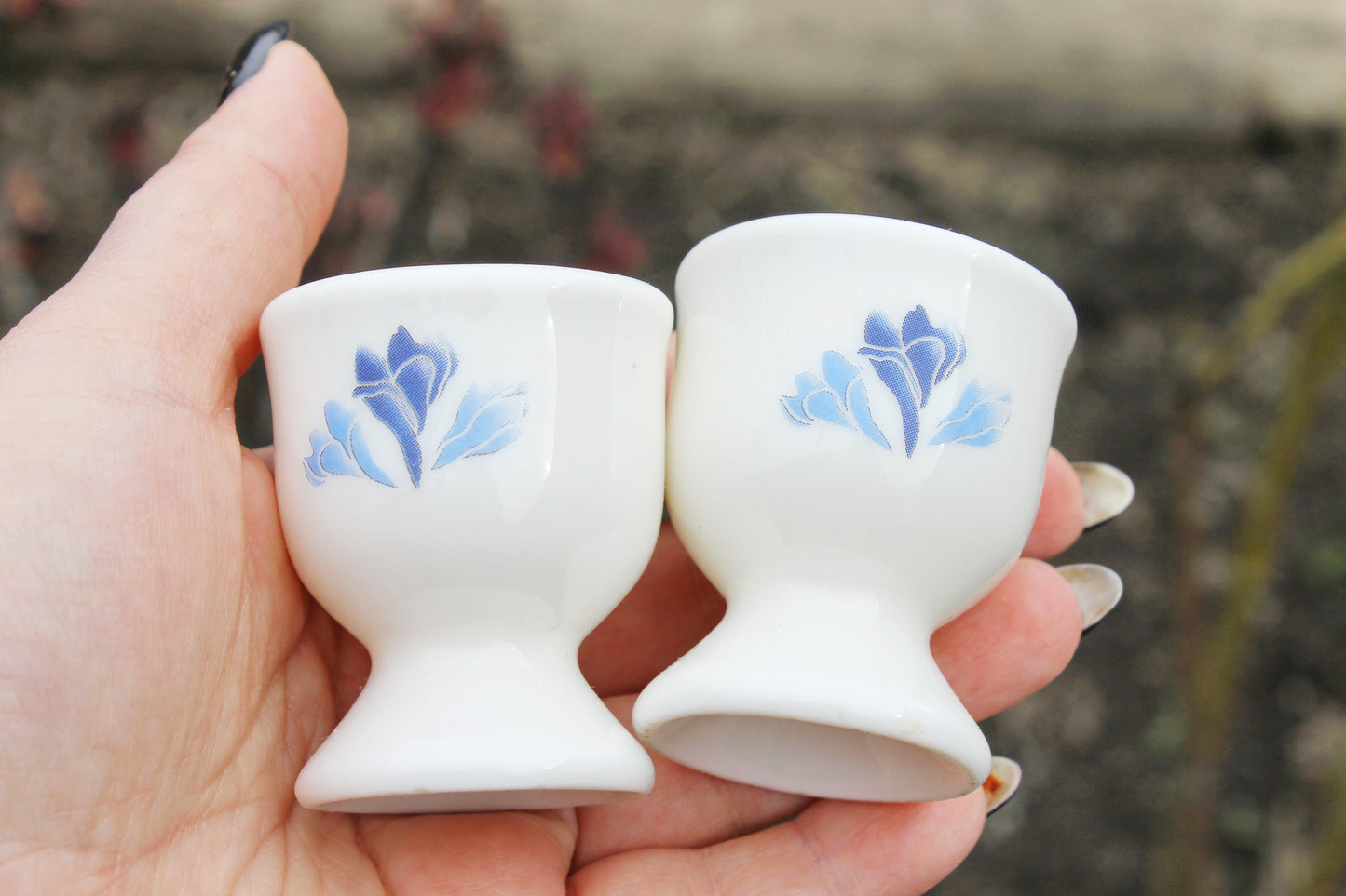 Set of two Vintage porcelain egg holders - 2.3 inches - Vintage Germany ceramic egg stand - 1980s