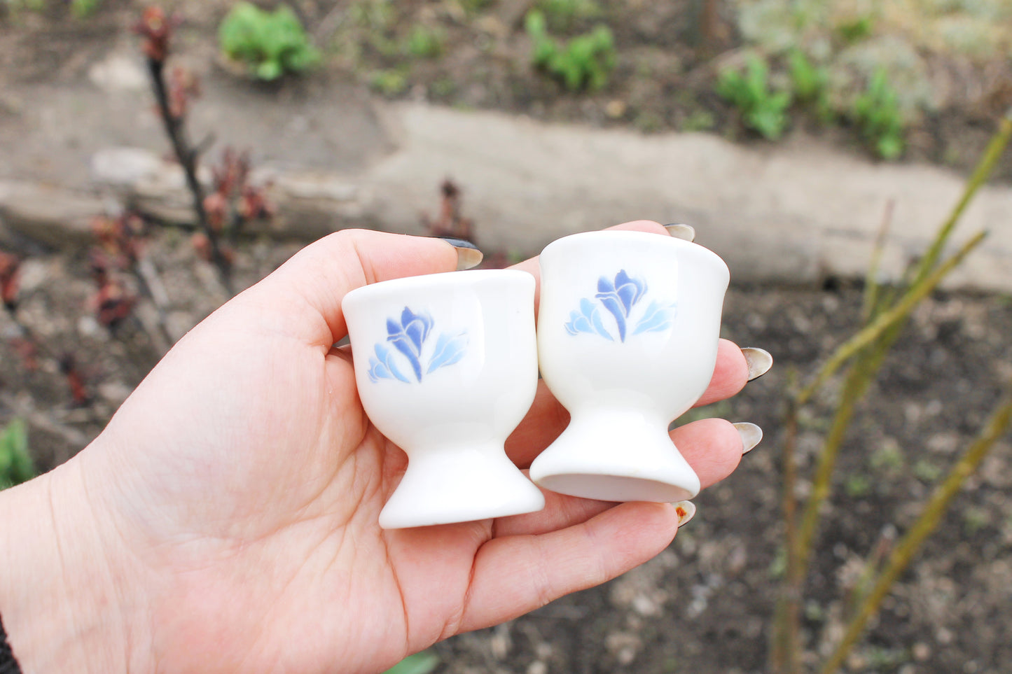 Set of two Vintage porcelain egg holders - 2.3 inches - Vintage Germany ceramic egg stand - 1980s