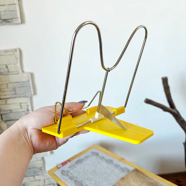 Vintage Yellow Metal Book Stand Retro Kitchen Cookbook Holder Soviet Era Desk Book Holder Minimalist Reading Stand