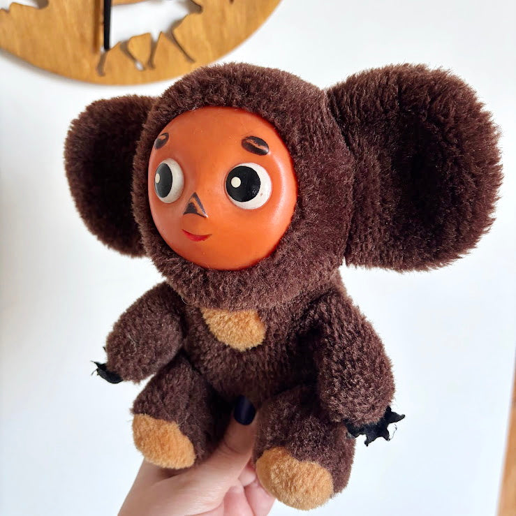 Vintage Cheburashka Plush Toy 1990s Soviet Cartoon Character Stuffed Animal Retro Collectible Doll 7.5 Inches
