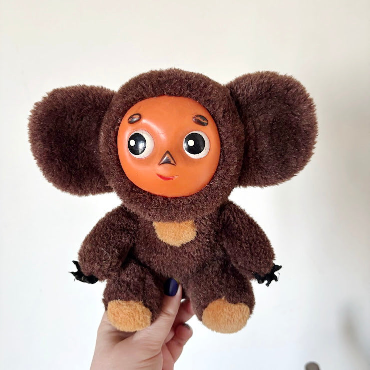 Vintage Cheburashka Plush Toy 1990s Soviet Cartoon Character Stuffed Animal Retro Collectible Doll 7.5 Inches