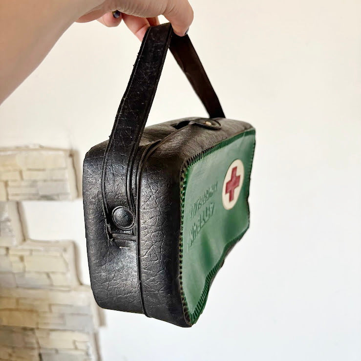 Vintage Car First Aid Kit Soviet Era Green Black Case Retro Emergency Medical Box USSR Auto Collectible Storage