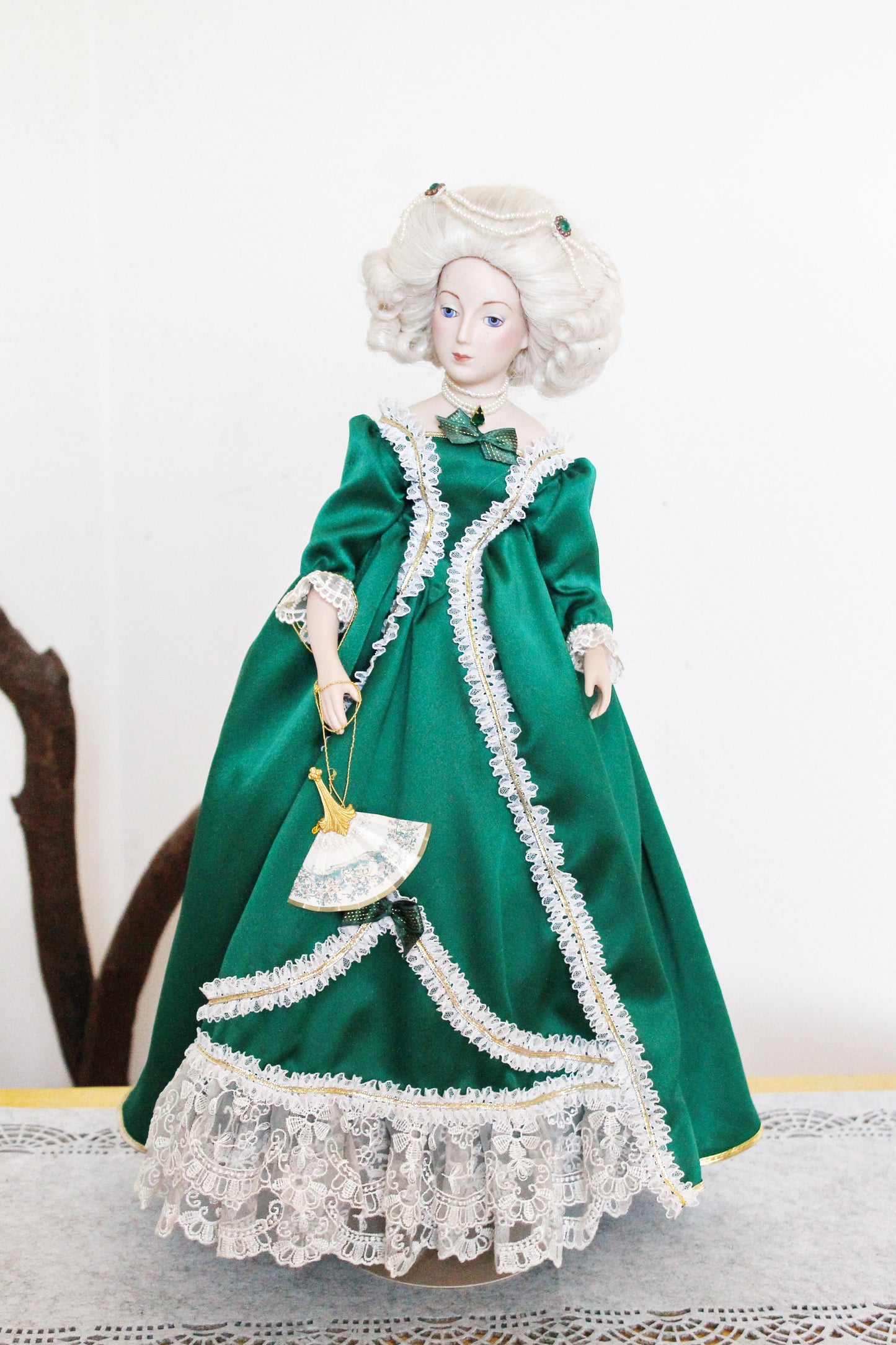 Beautiful Vintage porcelain Germany doll on a stand - Court Lady - 18 inches - Collectible doll - 1970-1980s