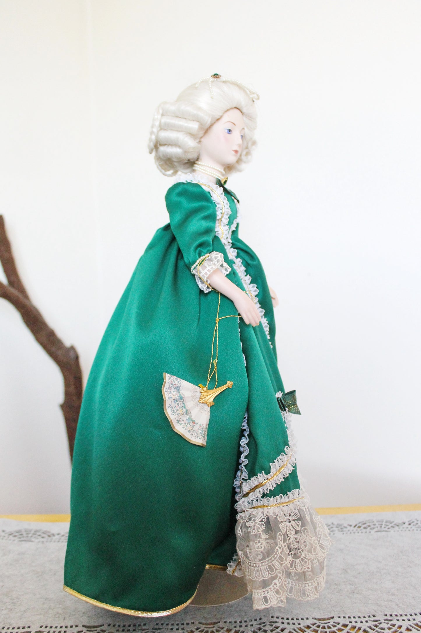 Beautiful Vintage porcelain Germany doll on a stand - Court Lady - 18 inches - Collectible doll - 1970-1980s