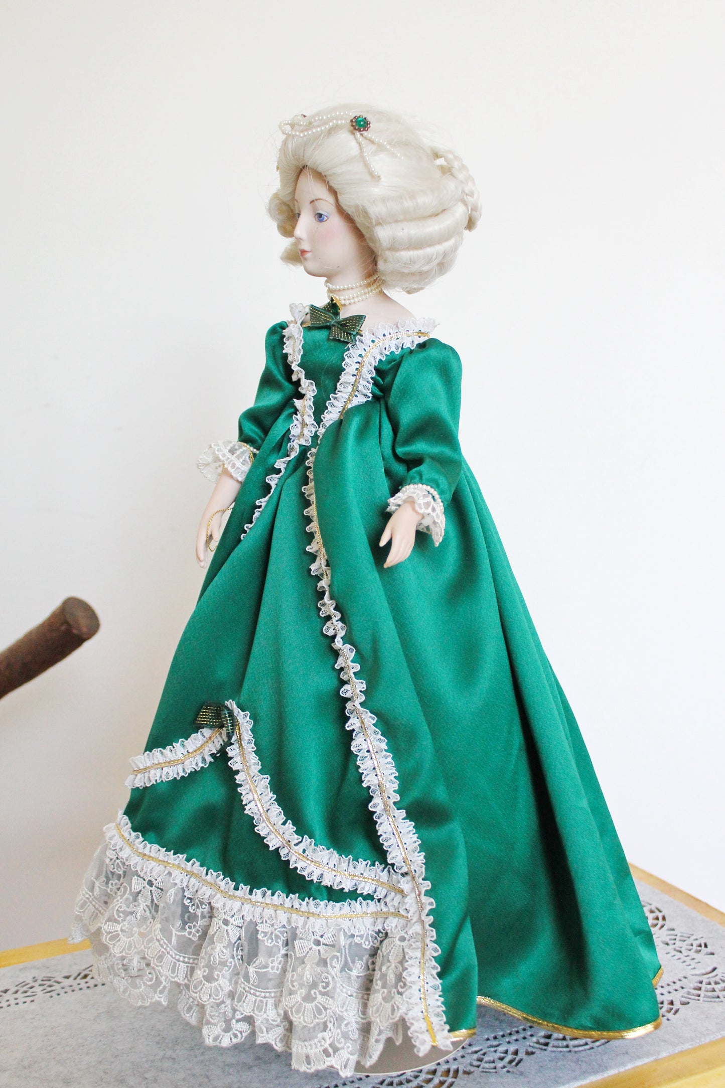 Beautiful Vintage porcelain Germany doll on a stand - Court Lady - 18 inches - Collectible doll - 1970-1980s