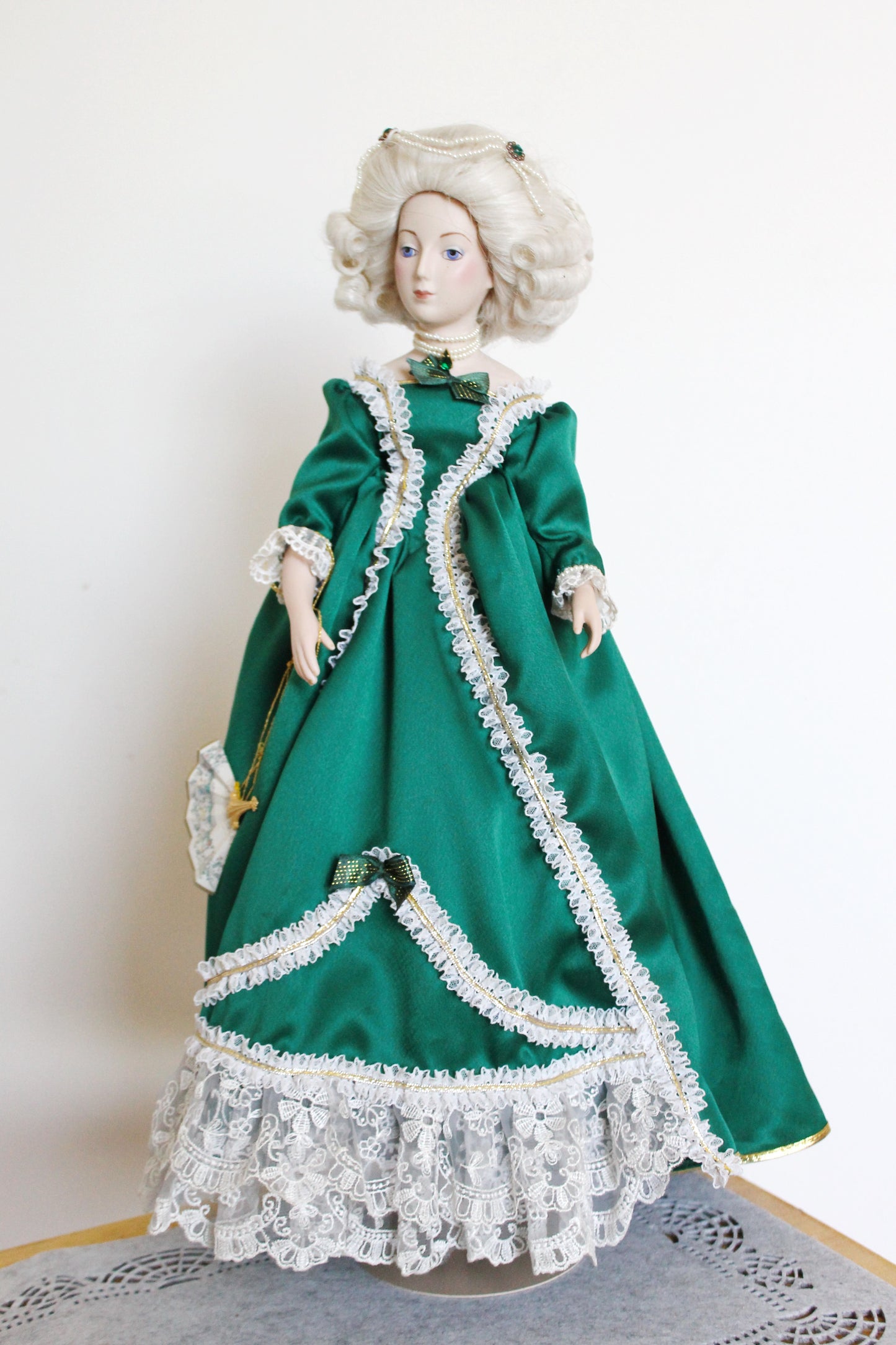 Beautiful Vintage porcelain Germany doll on a stand - Court Lady - 18 inches - Collectible doll - 1970-1980s