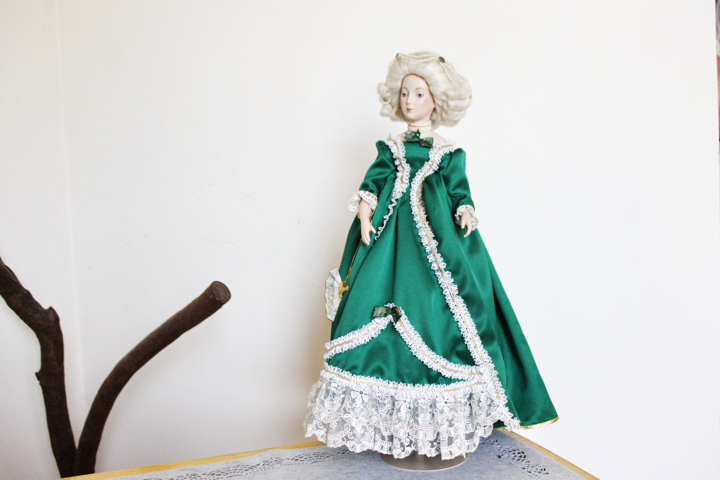 Beautiful Vintage porcelain Germany doll on a stand - Court Lady - 18 inches - Collectible doll - 1970-1980s