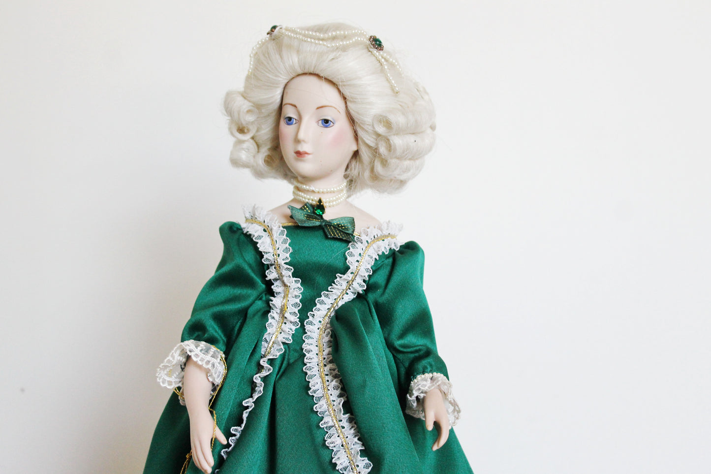 Beautiful Vintage porcelain Germany doll on a stand - Court Lady - 18 inches - Collectible doll - 1970-1980s