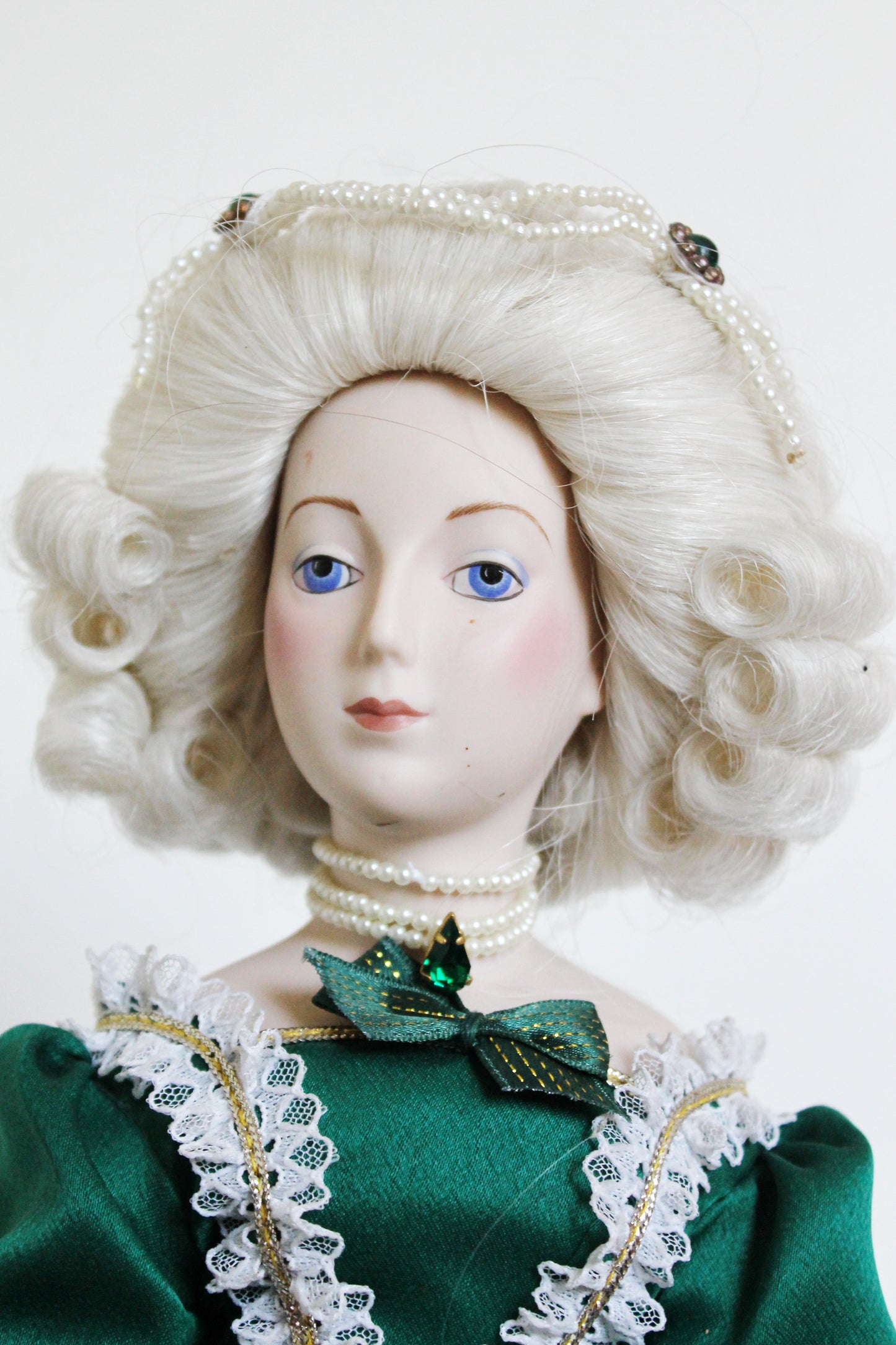 Beautiful Vintage porcelain Germany doll on a stand - Court Lady - 18 inches - Collectible doll - 1970-1980s