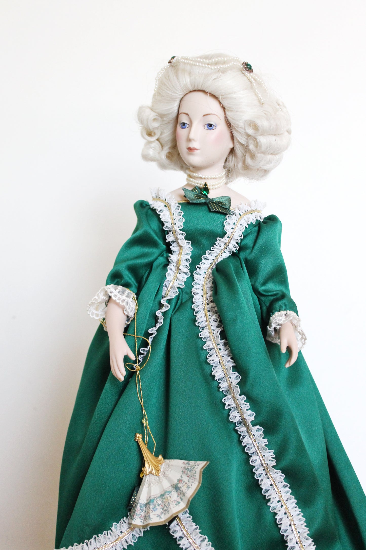 Beautiful Vintage porcelain Germany doll on a stand - Court Lady - 18 inches - Collectible doll - 1970-1980s