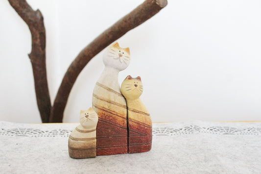 Vintage clay set of three Cats statues - Germany cats figurine - vintage decor - Germany vintage - later 1980s