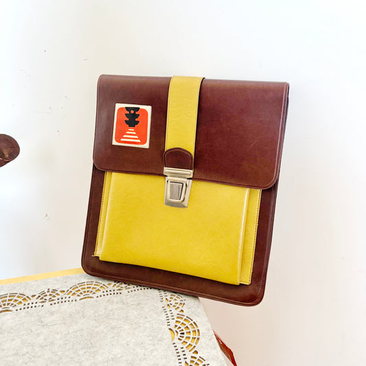 Vintage Traffic Police Briefcase Yellow Brown Satchel Retro Driving School Bag 12.6x11.4 in Unique Soviet Era Carry Case